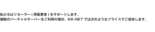 私たちはリセーラー（再販業者）をサポートします。複数のバーチャルサーバーをご利用の場合、KK-NETでは次のようなプライスでご提供します。
